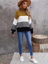 Casual Color Block Turtleneck Sweater Long Sleeve Knit Pullover Tops Sai Feel